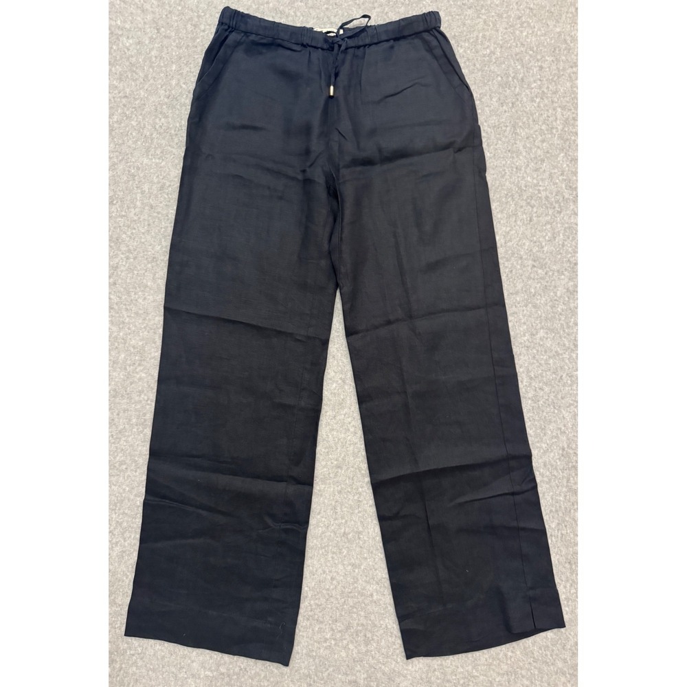 Chaus New York Black 100% Linen Wide Leg Drawstring Pants Womens Small Culotte
